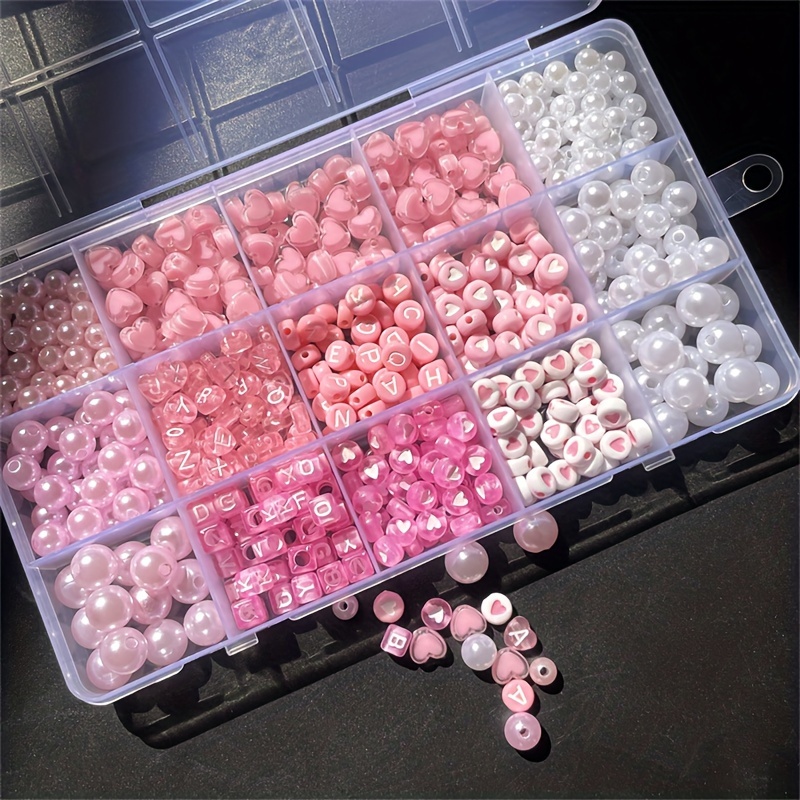 Charm Bracelet Beads - 10개의 핑크 알파벳 상자, 아크릴 비즈,