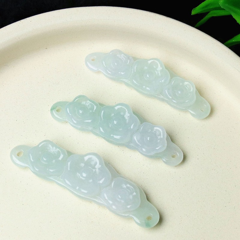 Jewelry & Watches Company - 1pc 천연 경옥 에메랄드 꽃 핸드