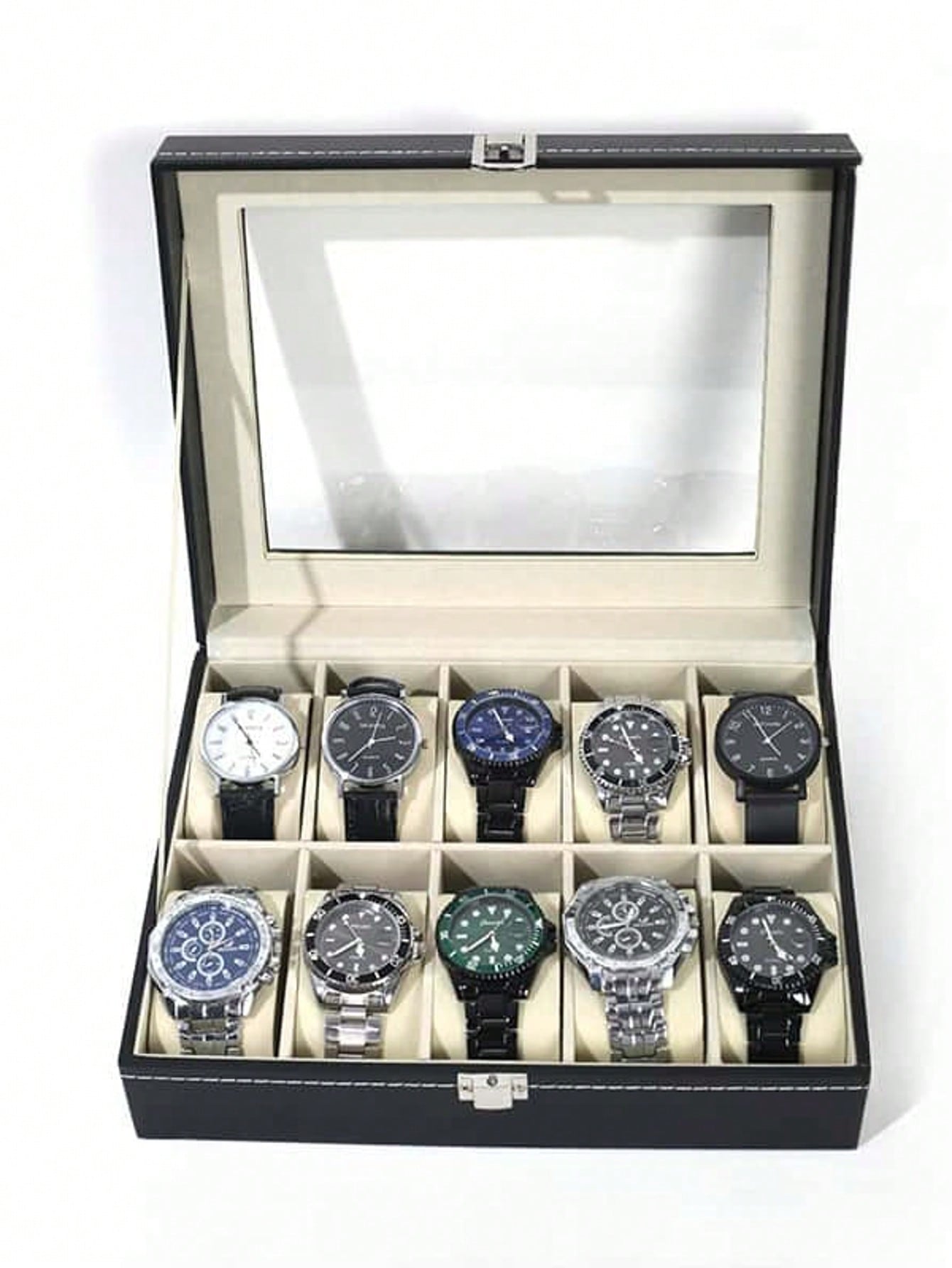 Jewelry Watches & Accessories - 잠금장치가 있는 가죽 시계 상자, 대용량