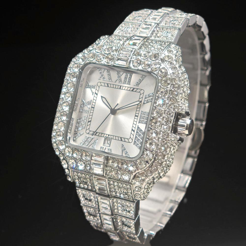 Jewelry And Watches Luxury Brand - UNIGUET 남성용 럭셔리 다이아몬드 시계, 스퀘어