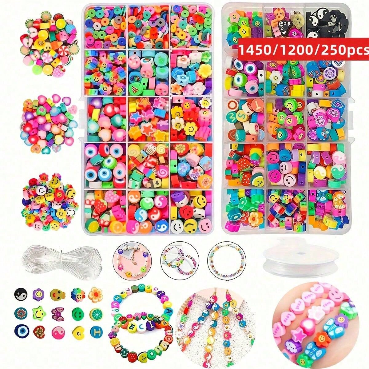 Charm Bracelet Beads - 1450/1200/250개 폴리머 클레이 비즈 세트, 상자,