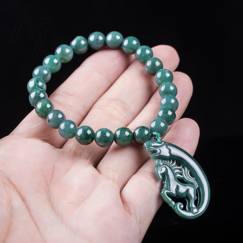 천연 비취 블루 워터 조디악 말 비즈 핸드 니팅 팔찌  - Jewelry & Watches Company 리뷰 및 가격