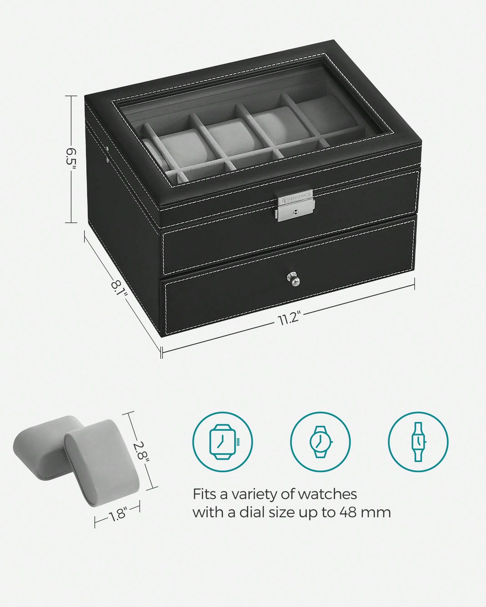 유리 뚜껑과 잠금장치가 있는 20슬롯 시계 보관함, 2 - Jewelry Watches & Accessories 리뷰 및 가격