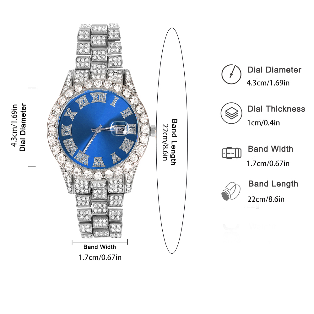 힙합 시계 쥬얼리 세트, 펑크 블루 및 실버 쿠바 체인 - Jewelry Type Watches 리뷰 및 가격