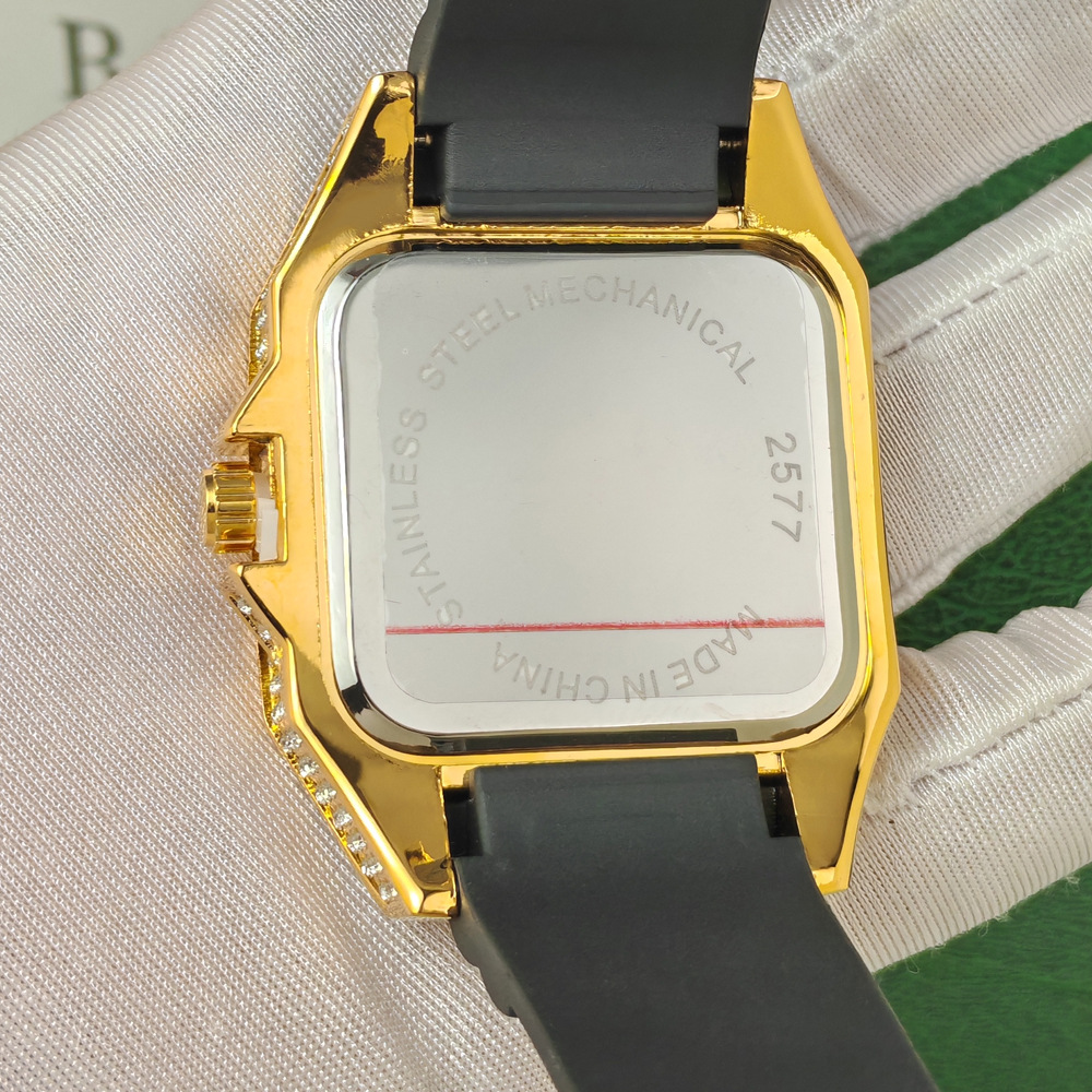 핫 패션 스퀘어 풀 다이아몬드 쿼츠 시계 남성용 러버  - Jewelry Type Watches 리뷰 및 가격