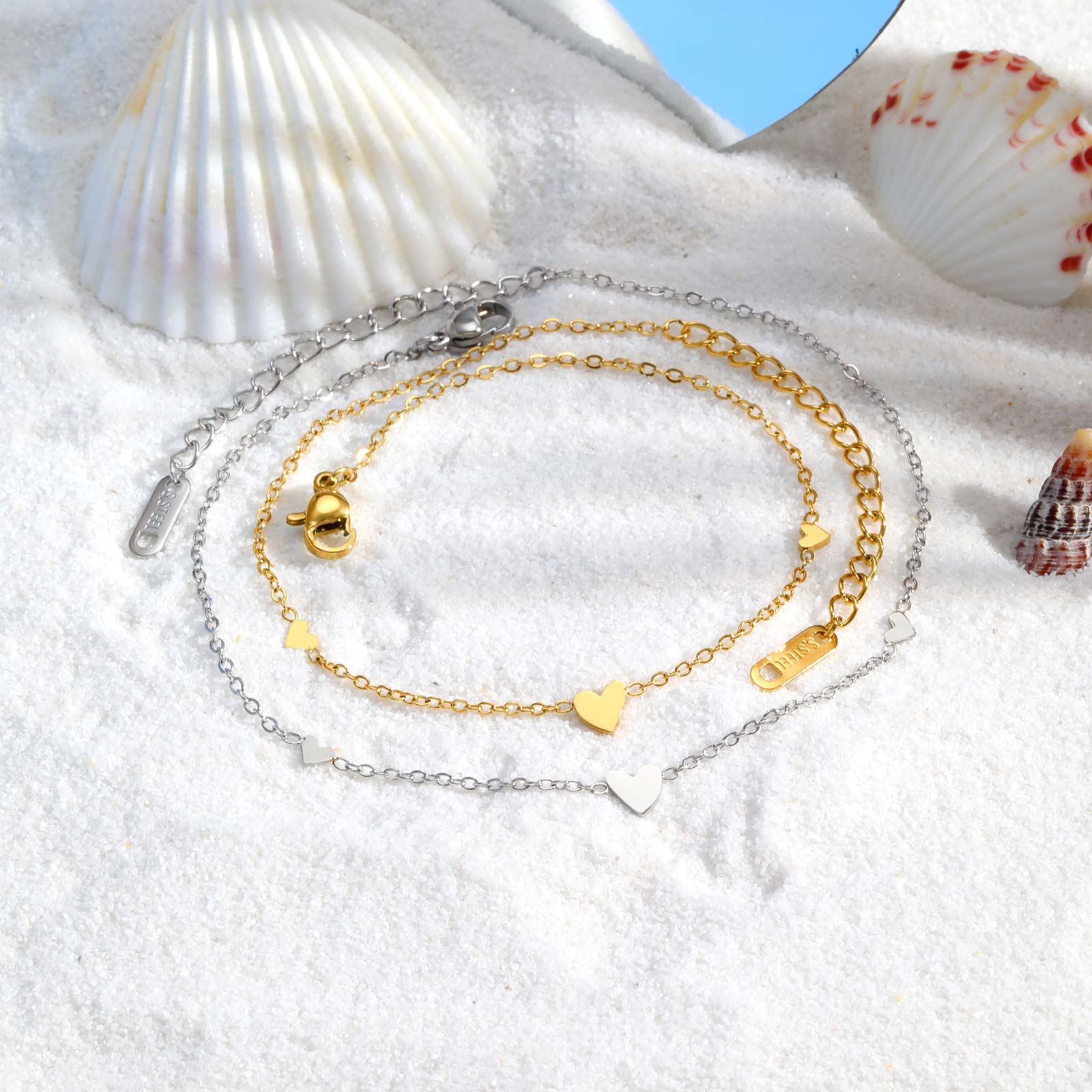 여성을위한 스테인레스 스틸 하트 Anklets, 골드  - Jc Jewelry & Watches 리뷰 및 가격