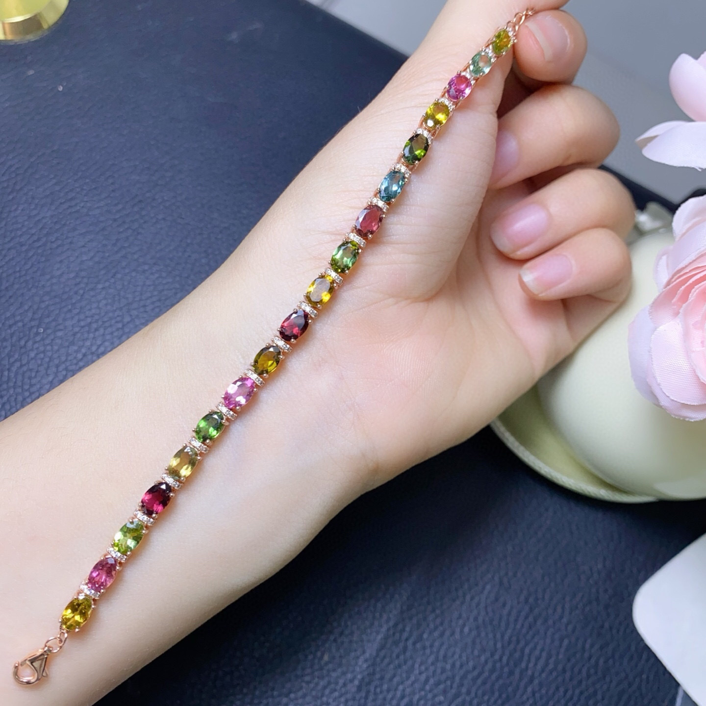 925 실버 천연 토르말린 팔찌, 4x6mm 캔디 컬러 - Gemstone Bracelet Healing 리뷰 및 가격