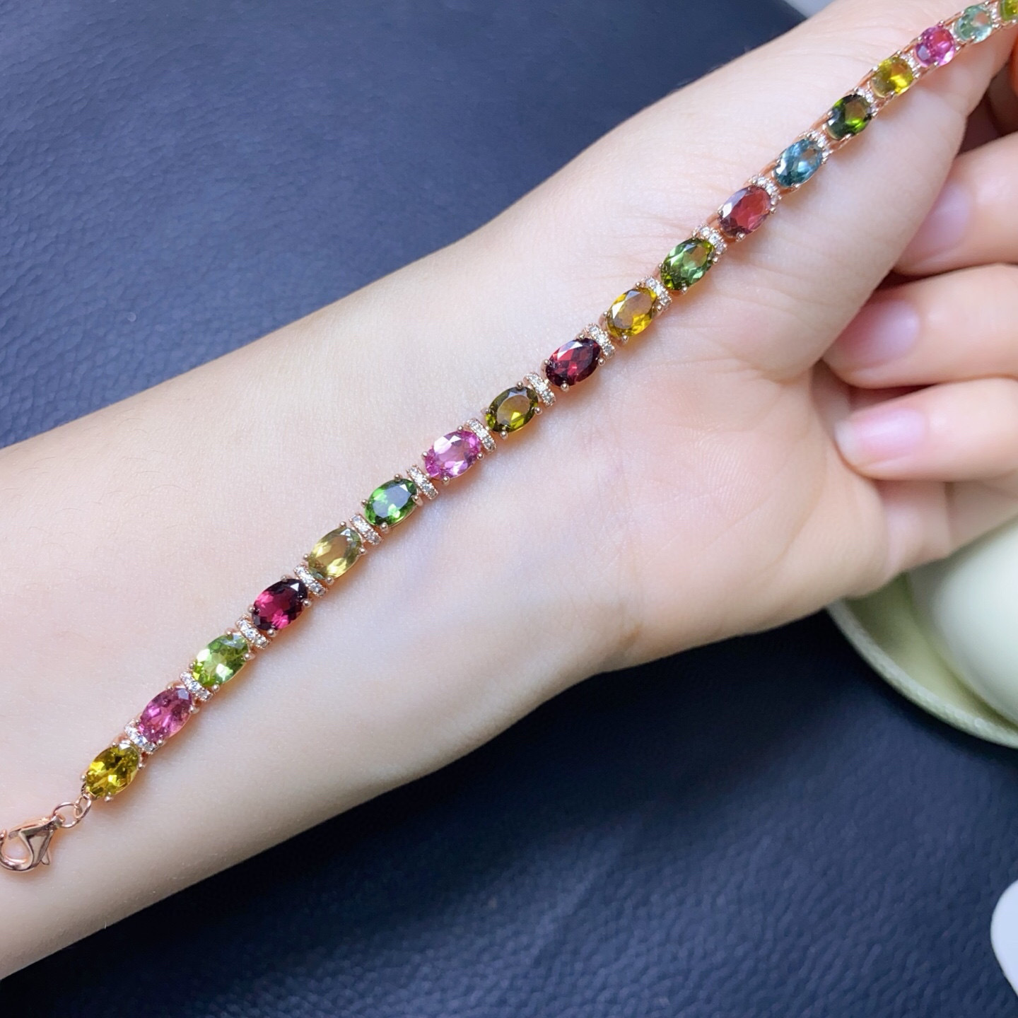 925 실버 천연 토르말린 팔찌, 4x6mm 캔디 컬러 - Gemstone Bracelet Healing 리뷰 및 가격