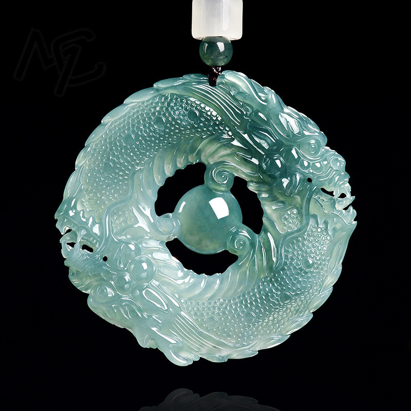 천연 진짜 에메랄드 블루 워터 제이드 더블 드래곤 브랜 - Jewelry & Watches Company 리뷰 및 가격