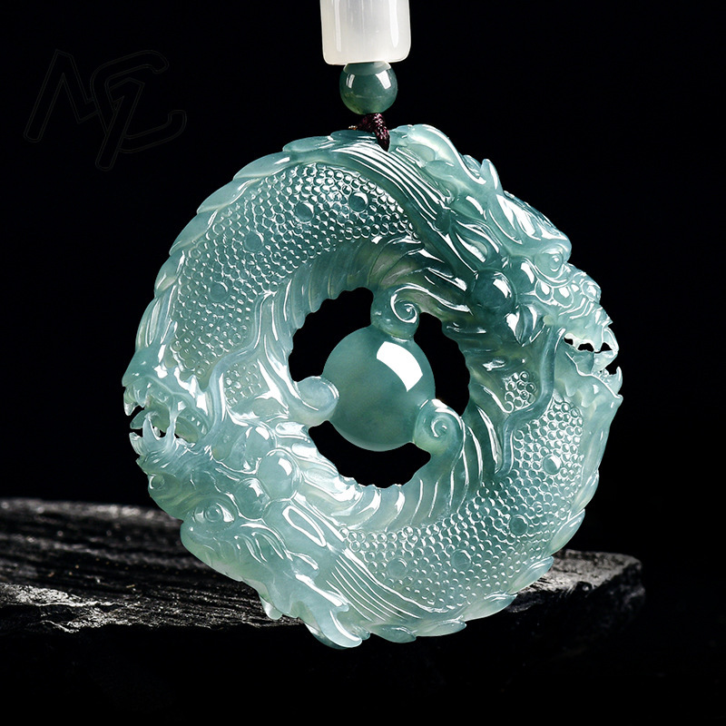 천연 진짜 에메랄드 블루 워터 제이드 더블 드래곤 브랜 - Jewelry & Watches Company 리뷰 및 가격