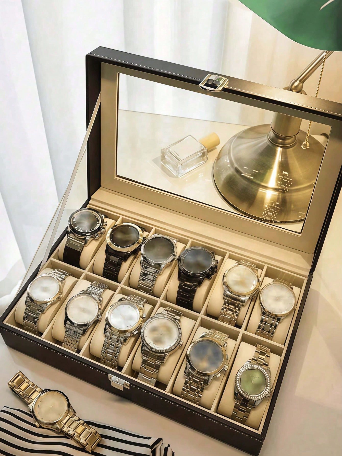 잠금장치가 있는 가죽 시계 상자, 대용량 시계 진열 케 - Jewelry Watches & Accessories 리뷰 및 가격