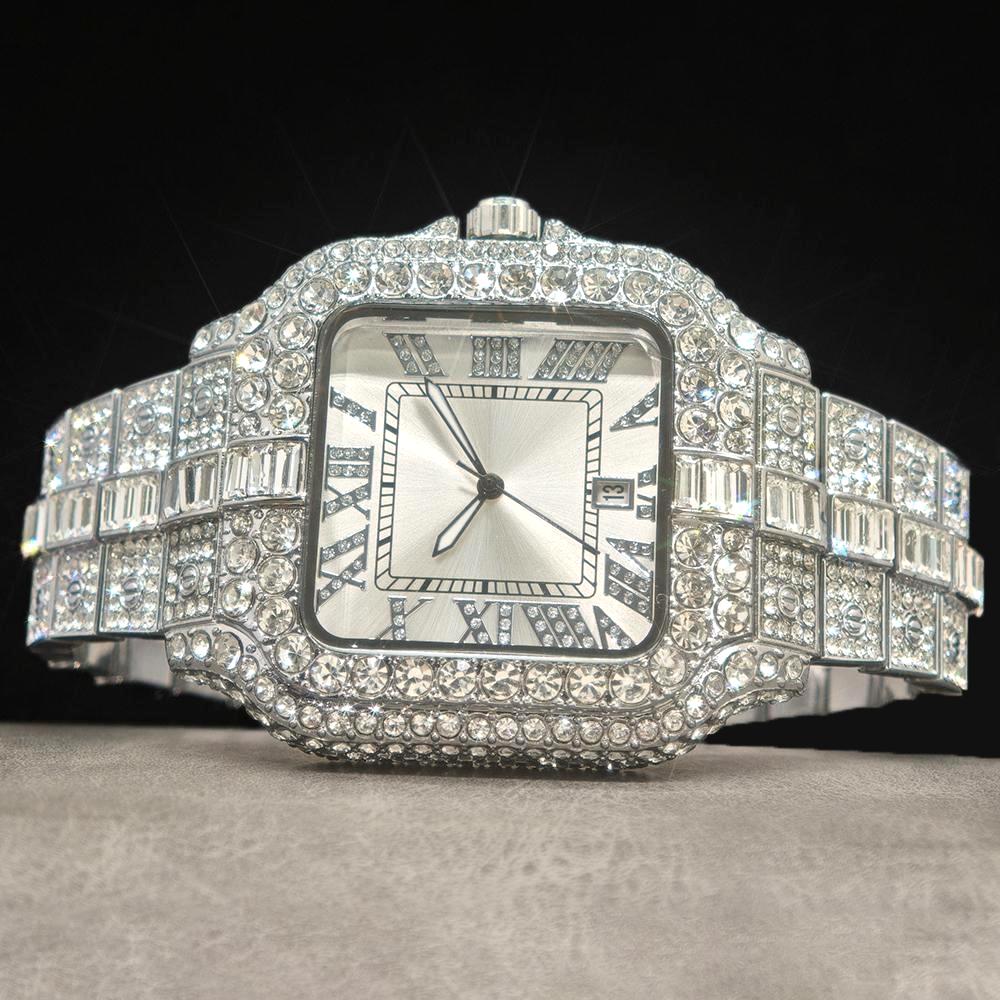 UNIGUET 남성용 럭셔리 다이아몬드 시계, 스퀘어  - Jewelry And Watches Luxury Brand 리뷰 및 가격