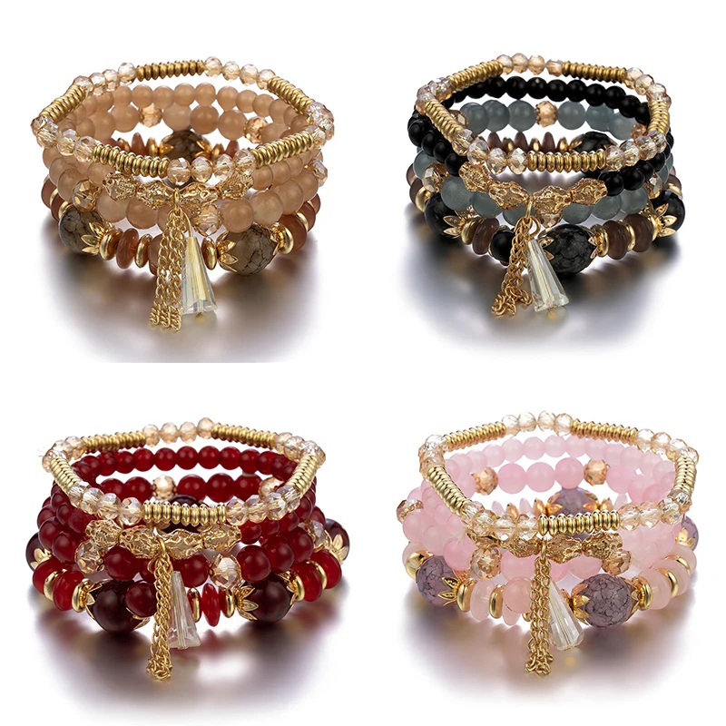 4종 신상 태슬 참 장식 비즈 팔찌 세트 여성용 화려한 - Charm Bracelet Beads 리뷰 및 가격