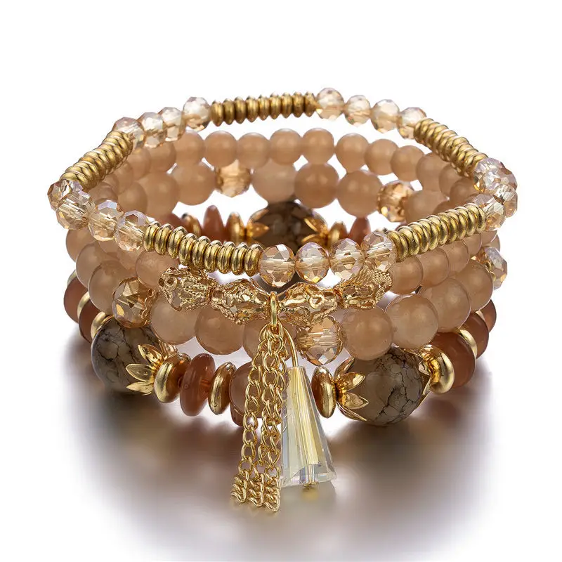 4종 신상 태슬 참 장식 비즈 팔찌 세트 여성용 화려한 - Charm Bracelet Beads 리뷰 및 가격