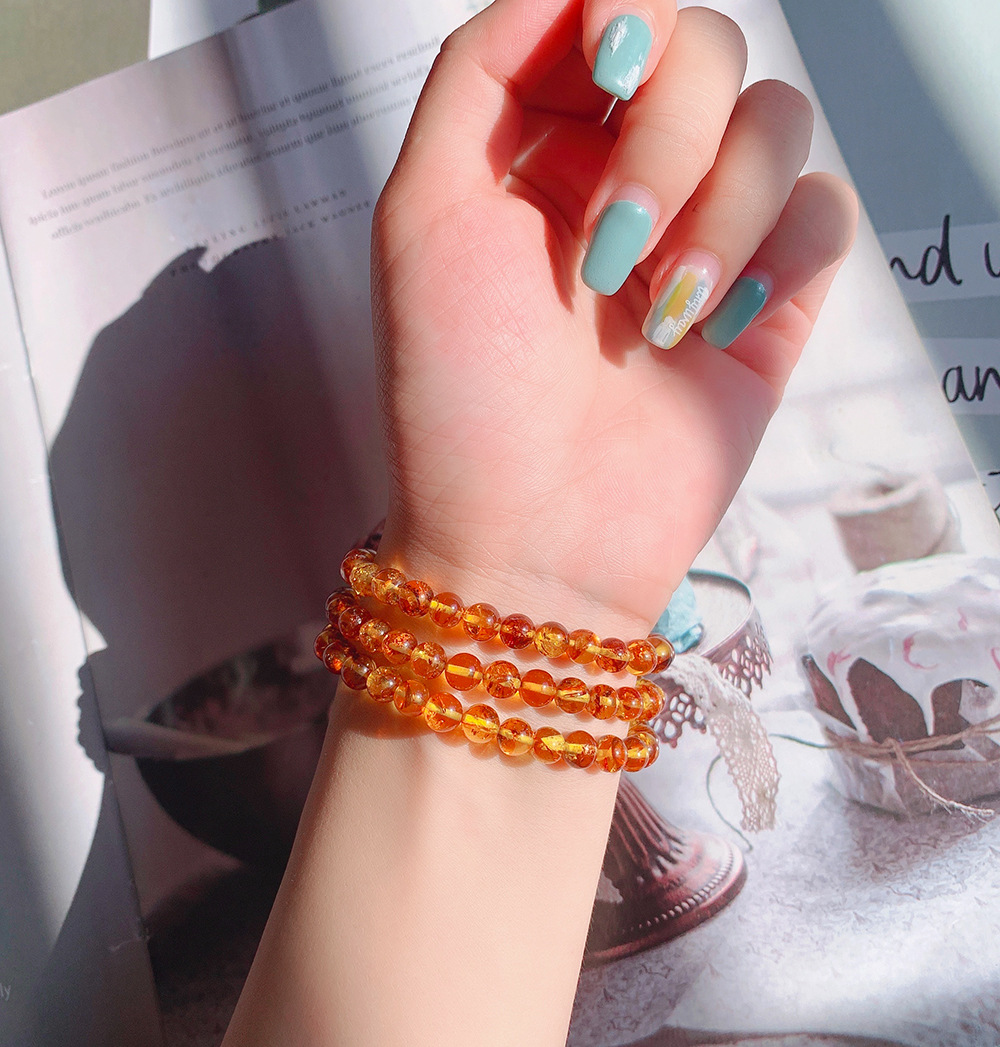 천연 Piebald 앰버 오렌지 3 랩 팔찌 6mm 라 - Gemstone Bracelet Healing 리뷰 및 가격