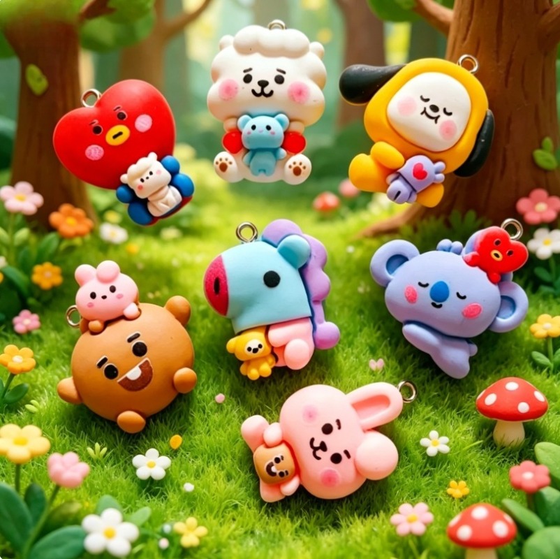 7pcs BT21 수지 만화 참 DIY 액세서리 공예  - Charm Bracelet Beads 리뷰 및 가격