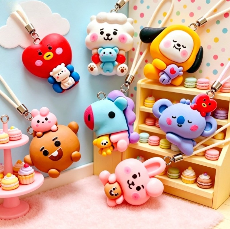 7pcs BT21 수지 만화 참 DIY 액세서리 공예  - Charm Bracelet Beads 리뷰 및 가격