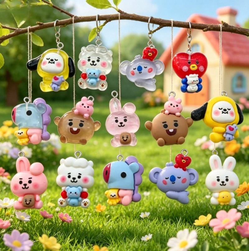 7pcs BT21 수지 만화 참 DIY 액세서리 공예  - Charm Bracelet Beads 리뷰 및 가격