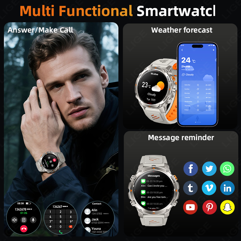 LIGE 러기드 GPS 트랙 스마트워치 남성용 LED  - Smartwatch 리뷰 및 가격