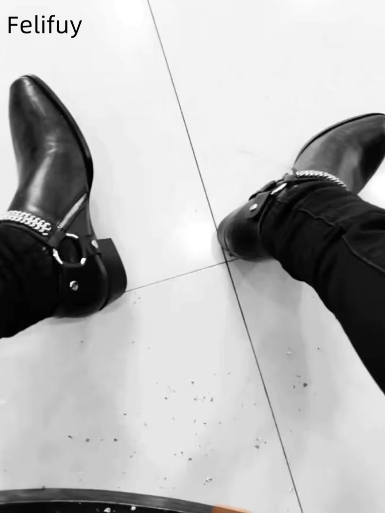 남성용 진짜 가죽 첼시 부츠, 블랙 체인, 로마 스타일 - Anklet Foot Chain 리뷰 및 가격