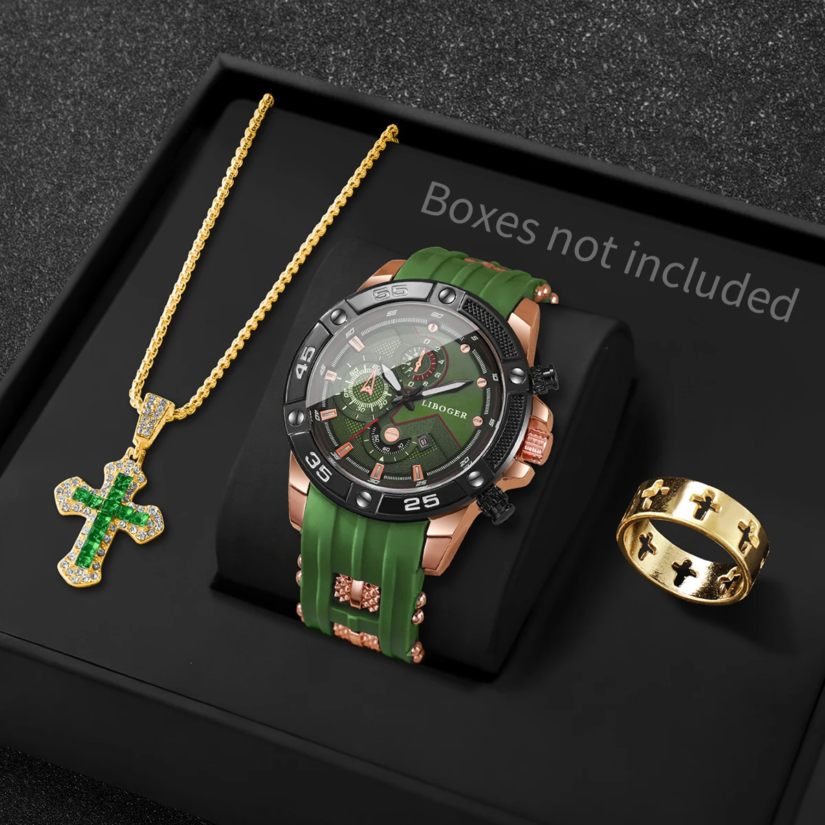 3PCS 패션 남성 스포츠 시계 크로스 쥬얼리 세트 캐 - Jewelry Type Watches 리뷰 및 가격